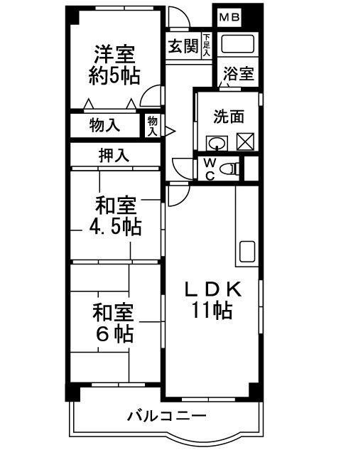 フローラル岸和田(3LDK/3階)の間取り写真