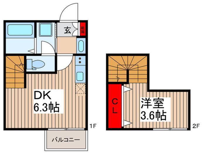 ベルクール(1DK/1階)の間取り写真