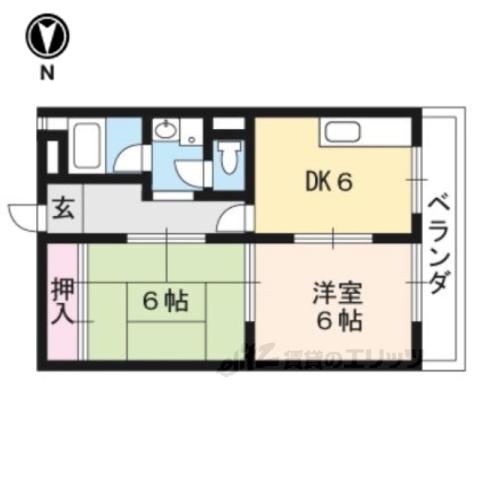 京阪京津線 四宮駅 徒歩13分 3階建 築51年(2DK/1階)の間取り写真