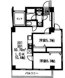 コリーヌ緑が丘(2LDK/2階)の間取り写真