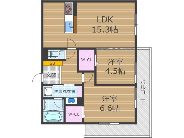 D-RESIDENCE南茨木Ⅱ(2LDK/2階)の間取り写真