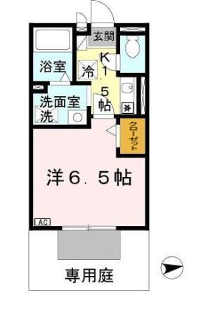 フローラ岡本B棟(1K/1階)の間取り写真