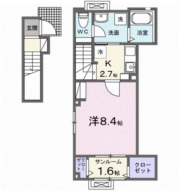 レガリア駅東(1K/2階)の間取り写真