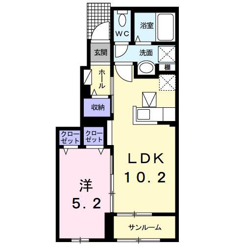ノーブルM(1LDK/1階)の間取り写真