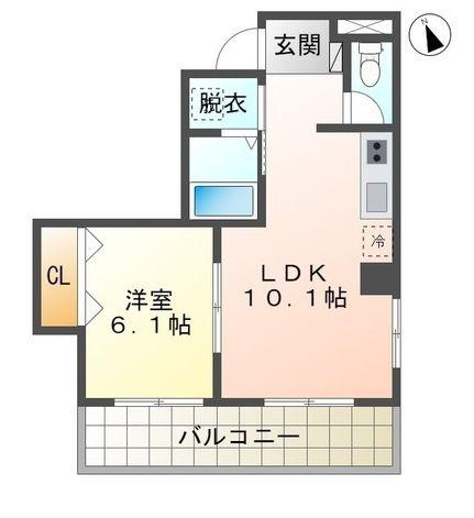 パレス新都心(1LDK/4階)の間取り写真