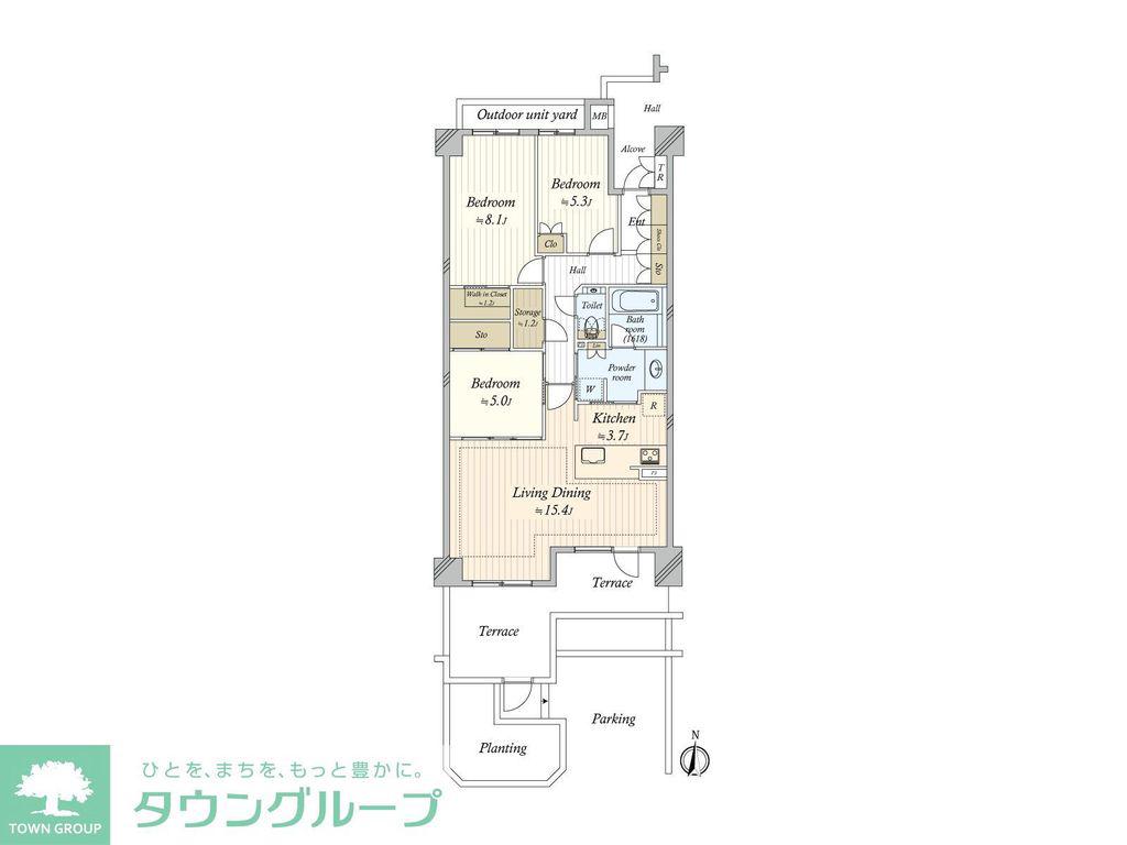 パークコート松栄町(3SLDK/1階)の間取り写真