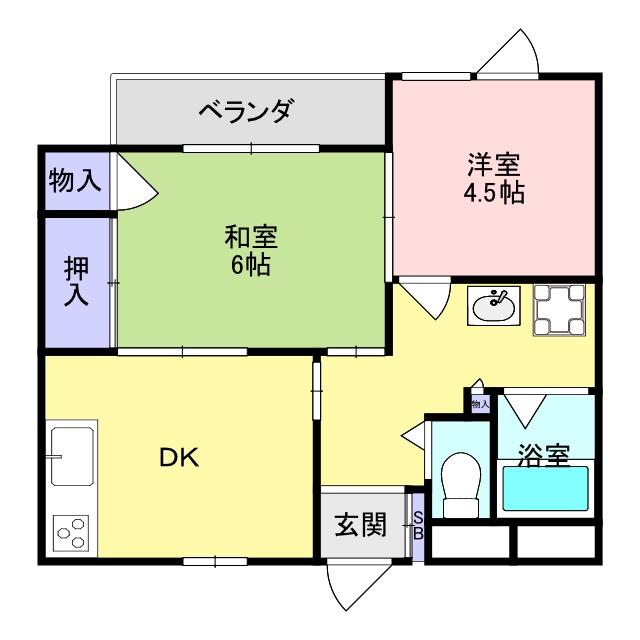 山崎ハイツ(2DK/2階)の間取り写真