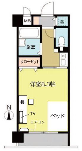 ブライティ助信(1K/4階)の間取り写真