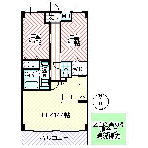 パークサイドレジデンス(2LDK/3階)の間取り写真