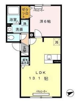 リビングタウン山の手F(1LDK/2階)の間取り写真