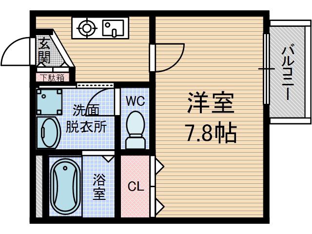 アンプルール茨木(1K/1階)の間取り写真