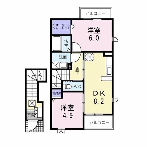 サンライズ八幡山(2DK/2階)の間取り写真