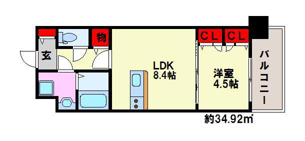エンクレスト日赤通(1LDK/5階)の間取り写真