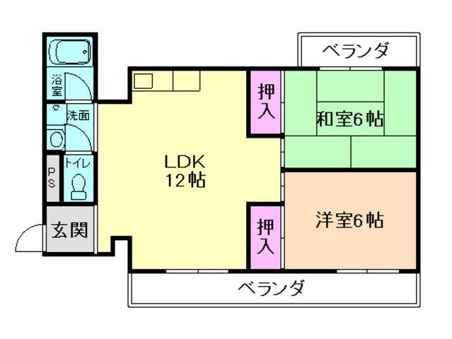 ヴィラ箕面(2LDK/3階)の間取り写真
