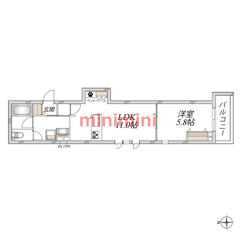 HEBEL MAISON大手町(1LDK/4階)の間取り写真