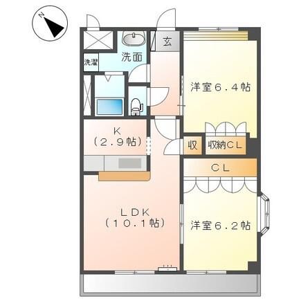 リュミエール A棟(2LDK/2階)の間取り写真