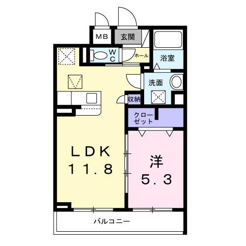 クレタ大山金井町(1LDK/1階)の間取り写真