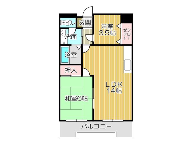 クレベール皇后崎(2LDK/5階)の間取り写真