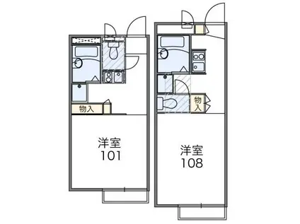 レオパレス城山(1K/1階)の間取り写真