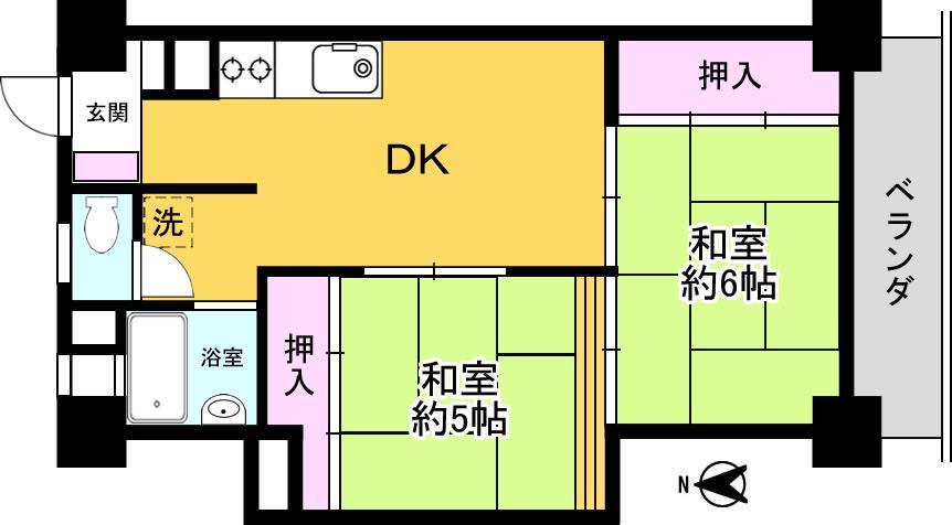 西葛西ユニオンビル(2DK/6階)の間取り写真