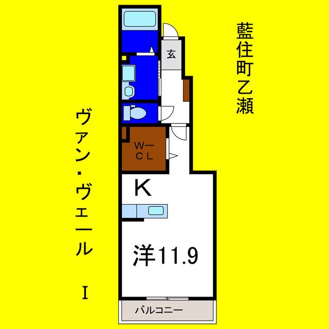 ヴァン・ヴェール I(1K/1階)の間取り写真