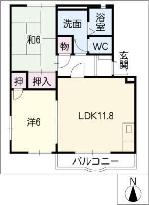 モンシャトー可児C(2LDK/2階)の間取り写真