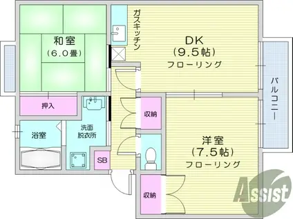 ガーデンホームズ柴田4番館(2DK/2階)の間取り写真