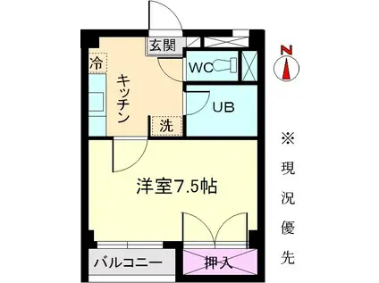 ブランメル宮町(1K/3階)の間取り写真