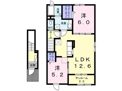 ラパン・エスポワールB(2LDK/2階)の間取り写真