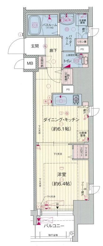 プレサンスタワー北浜(1DK/7階)の間取り写真