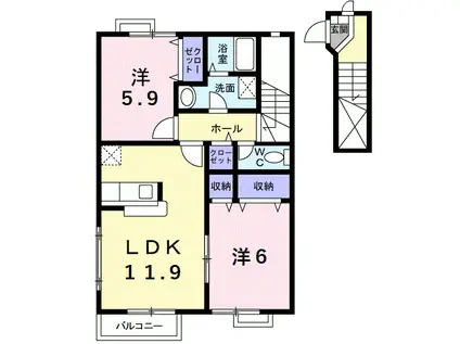 マ-ヴェラスI(2LDK/2階)の間取り写真