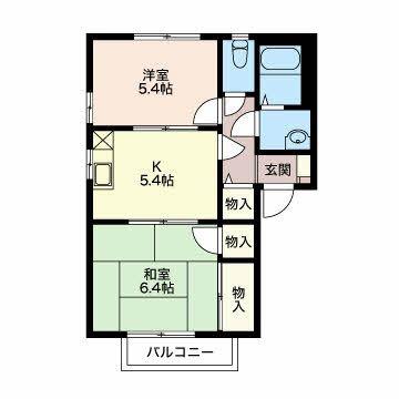 グランドリジェールII C棟(2K/2階)の間取り写真