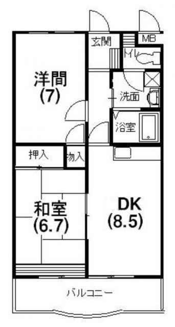 ハミング弥生(2DK/3階)の間取り写真