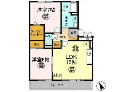 メゾンドォ渕谷A・B(2LDK/1階)の間取り写真