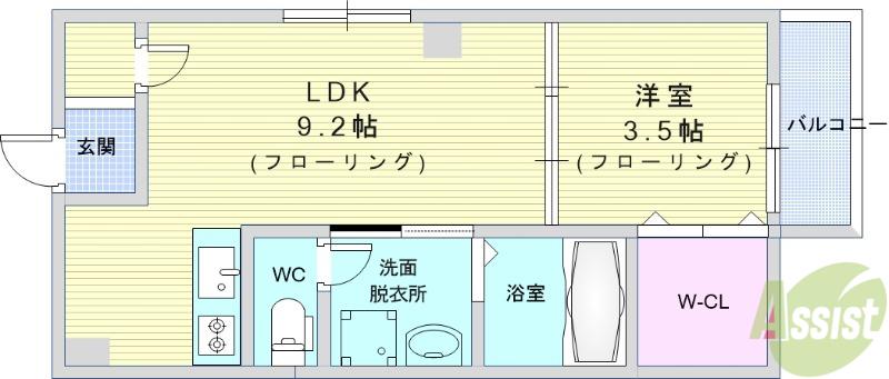 キャトルセゾン豊中本町(1LDK/1階)の間取り写真