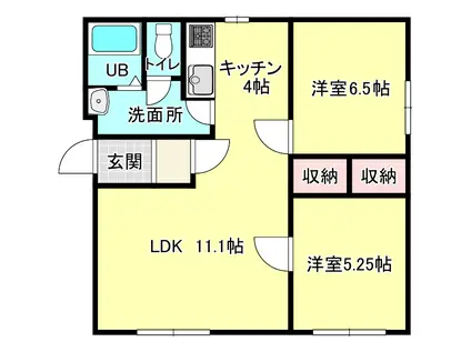 ピュアライフ結城 C棟(2LDK/3階)の間取り写真