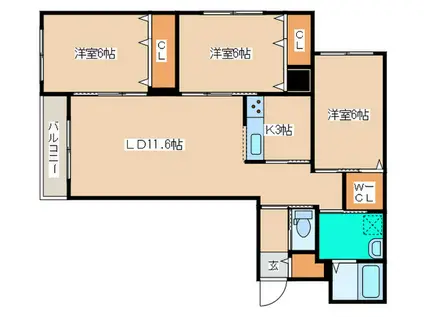 グランメール本通16(3LDK/3階)の間取り写真
