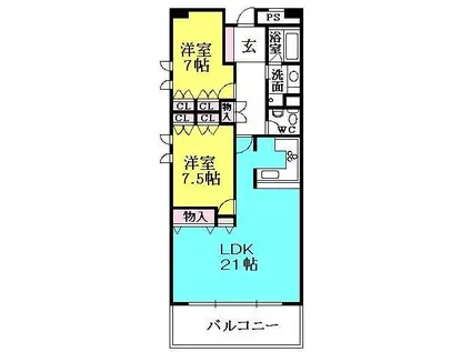 芦屋フラッツ(2LDK/2階)の間取り写真