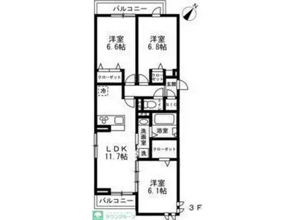 練馬区石神井町8丁目(3LDK/3階)の間取り写真