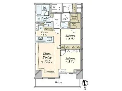 ベイズ タワー&ガーデン(2LDK/13階)の間取り写真