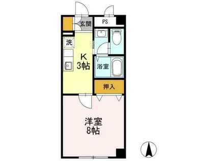 アバンウェル細貝(1K/1階)の間取り写真