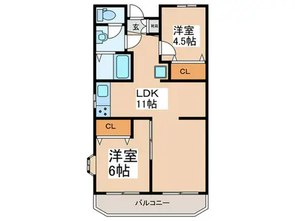 サイレンス大森西(2LDK/1階)の間取り写真