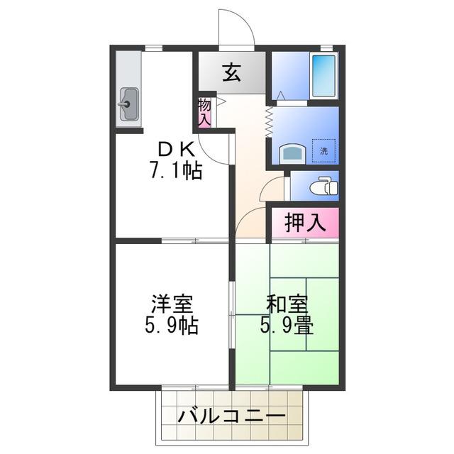 ハイツ萩(2DK/2階)の間取り写真