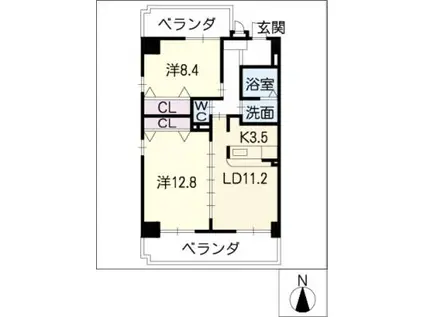 グランドゥール河田(2LDK/5階)の間取り写真