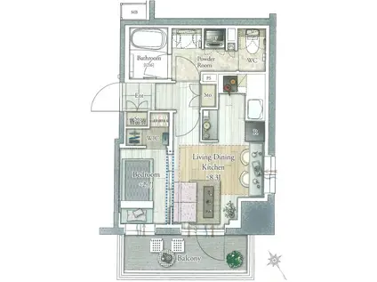 アウラ立川曙町(1LDK/4階)の間取り写真