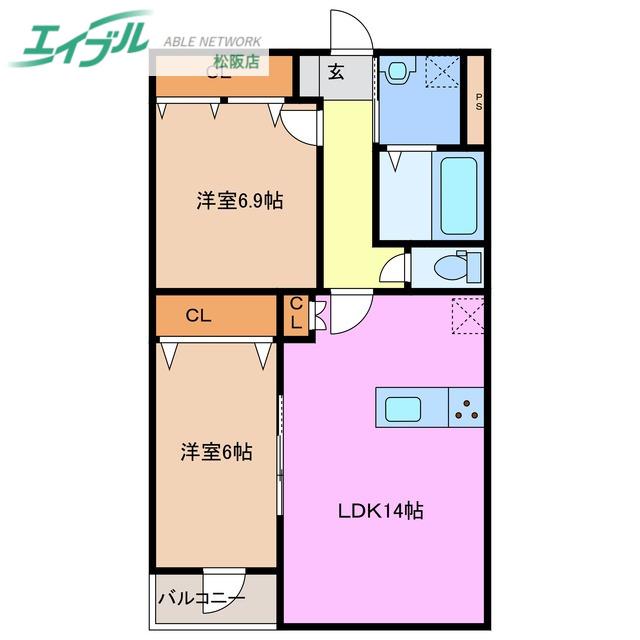 FACE MANSION(2LDK/2階)の間取り写真