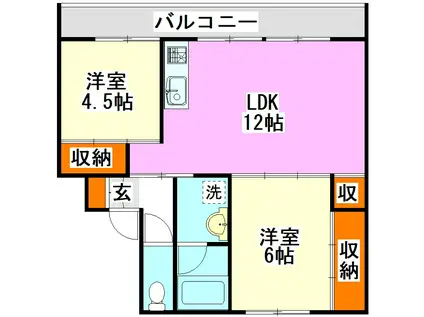 ビレッジハウス庄内 1号(2LDK/5階)の間取り写真