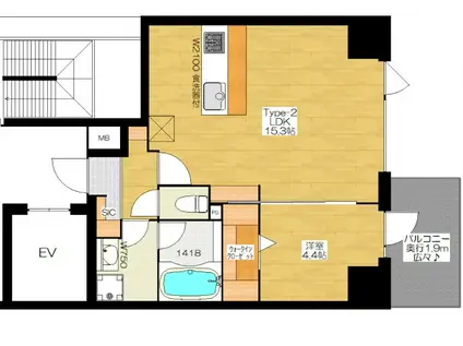 ブレイブ徳井町(1LDK/4階)の間取り写真