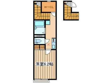 カサ・ボニータ下小松(1K/2階)の間取り写真