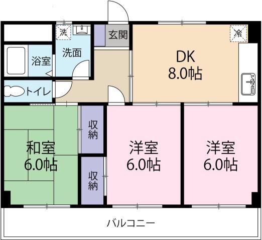 ヴィラアンソレイエ藍住(3DK/7階)の間取り写真